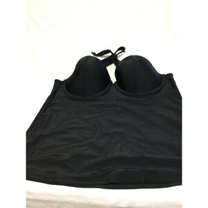 Old‎ Navy Black Swim Top Tankini Shirred Padded Halter Neck Straps Womens XL